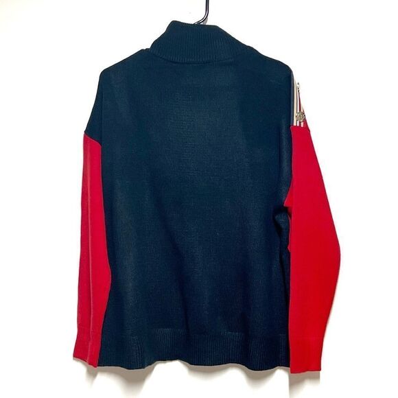 New Womens Tommy Hilfiger Red/Navy Flag Logo Nautical Mock Neck Sweater Sz M - Picture 2 of 6